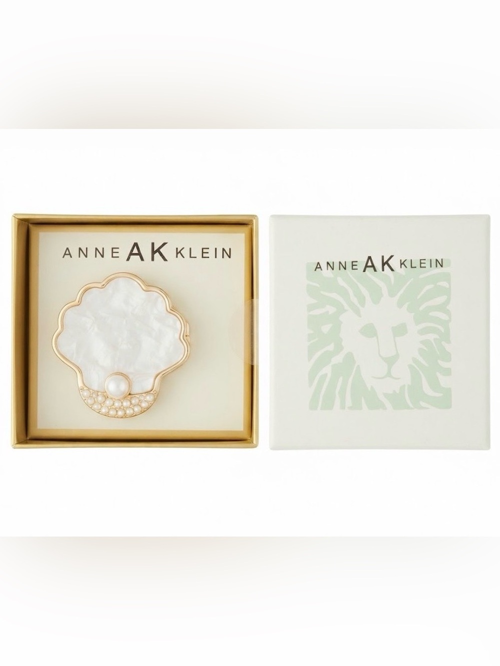 Anne Klein Gold-Trim White Shell Pearl Brooch